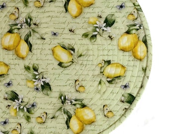 Lemon & Blossom Quilted Placemats, Green Background, Set of 2