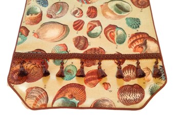 Table Runner in a Shell Print in Shades of Brown and Sea Green