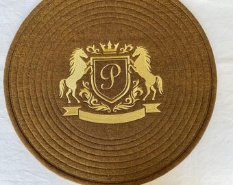 Embroidered Horse Crest Linen Cotton Placemats, Set of 2