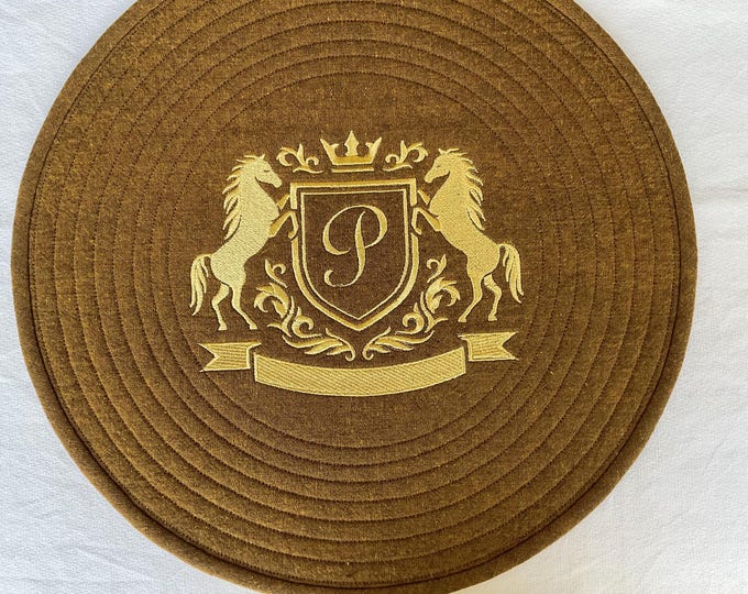 Featured listing image: Embroidered Horse Crest Linen Cotton Placemats, Set of 2