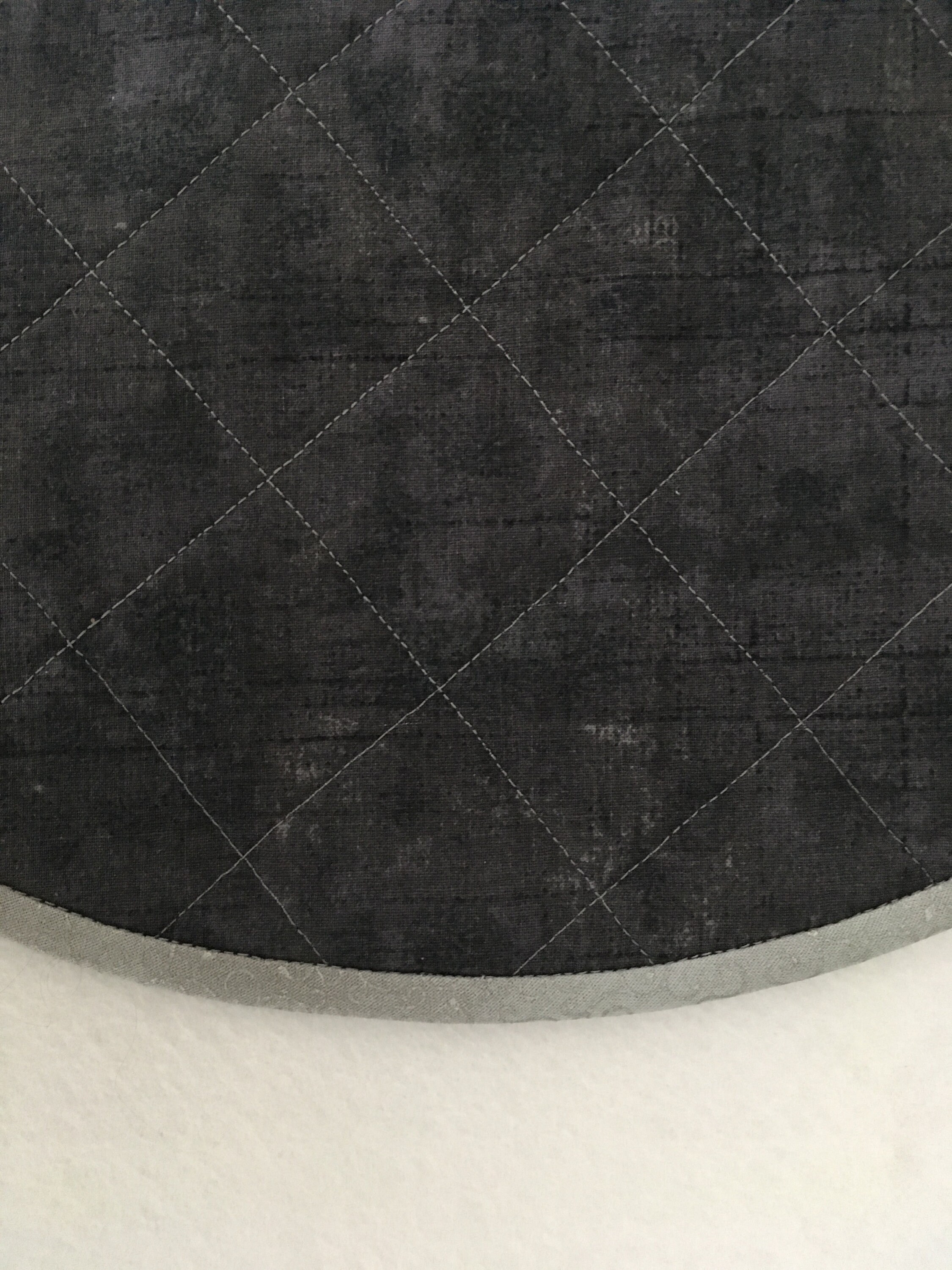 Dark Gray Quilted Placemat, Set of 2, Round Placemats