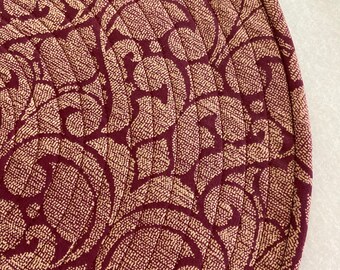 Maroon and Cream Damask Print Round Quilted Placemats.