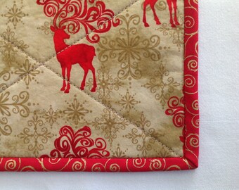 Elegant Red Reindeer, Christmas Placemats, Reindeer Placemats, Holiday Placemats, Sold in Sets of 2