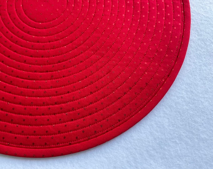 Featured listing image: Sexy in Red, Metallic Red Dots on a Bright Red Background, Quilted Round Placemats, Sold in Sets of 2
