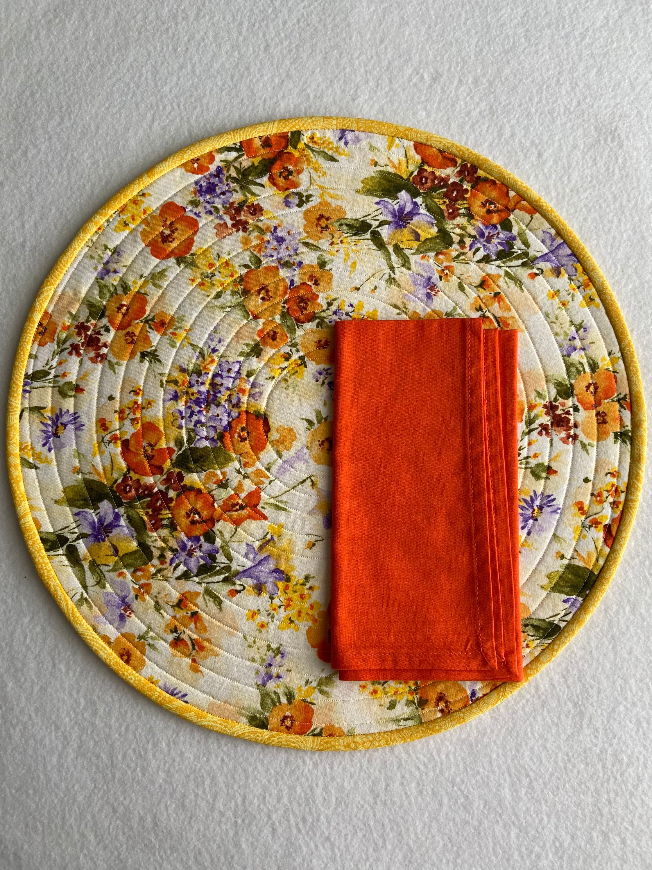Spring Colored Floral Quilted Round Placemats