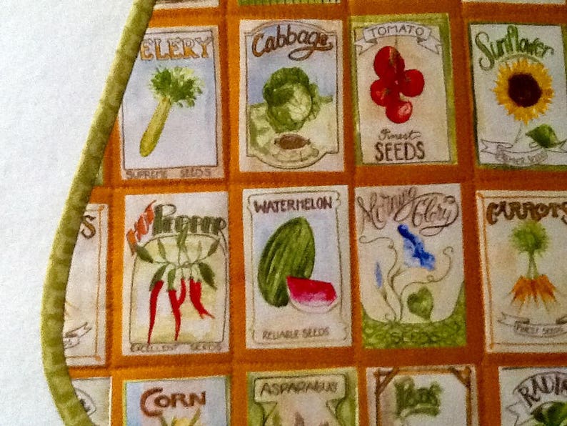 Old fashioned seed packs Seed packets quilted placemats wedge shape Farmers placemat
