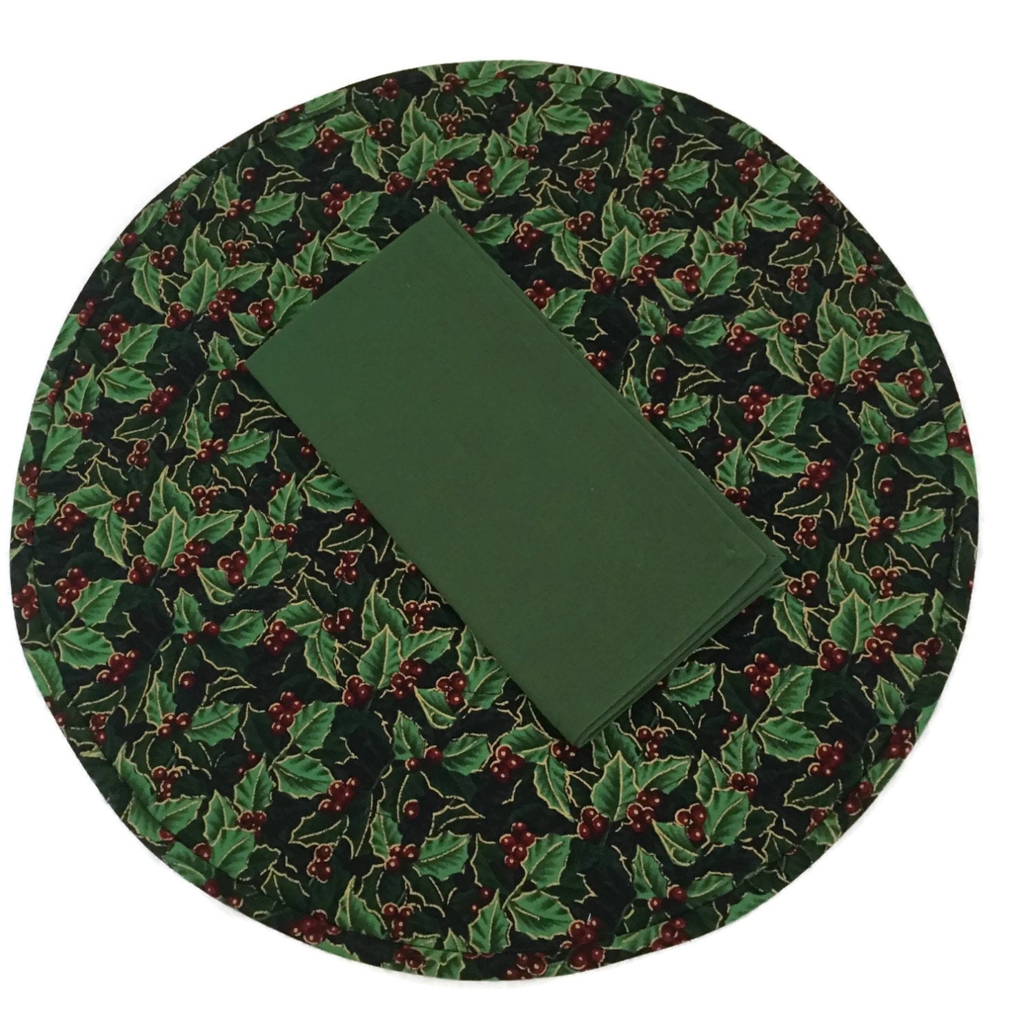 Round Holly and Berries Placemats, Christmas Placemats, Holiday