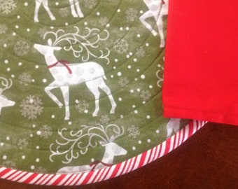 Reindeers Prancing, Christmas Placemats, Holiday Placemats, Round Quilted Placemats, Sold in Sets of 2
