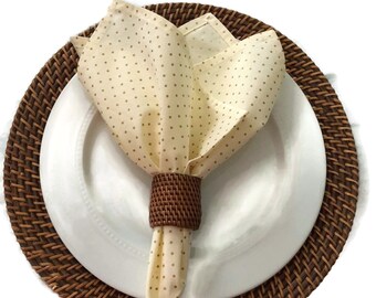 Mini Gold Dots on a Cream Background, Dinner Napkins, Reusable Cloth Napkins, Sold in Sets of 2