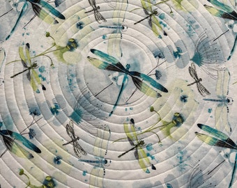 20” Tabletopper, Dragonflies and Flowers in Teal, Black and grass green.
