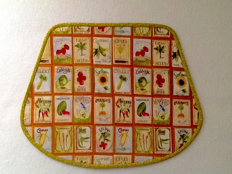 Old fashioned seed packs Seed packets quilted placemats wedge shape Farmers placemat