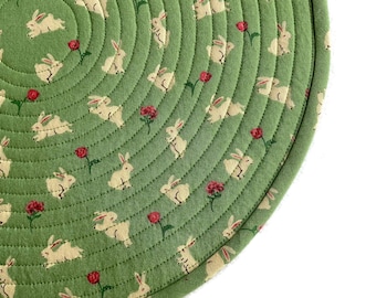 Easter Bunny Cotton Placemats, Sage Green Floral Design (Set of 2)