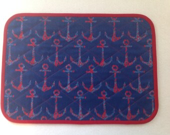 Boat Anchor Design in Patriotic Colors, Quilted Placemats, set of 2.