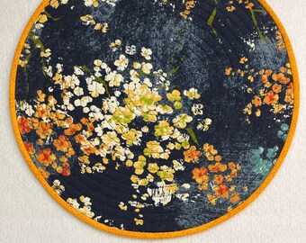 Navy with Bright Flowers Round Quilted Placemat