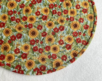Floral background with Sunflowers, Quilted Round Cotton Placemats,  Sold in sets of 2