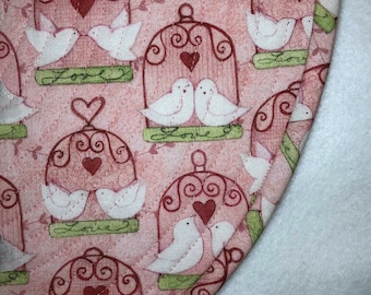 Love Birds on a Swing, Valentines Placemats, Quilted Round Placemats, Sold in Sets of 2