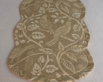Cream on Tan Floral with Birds scalloped Table Runner