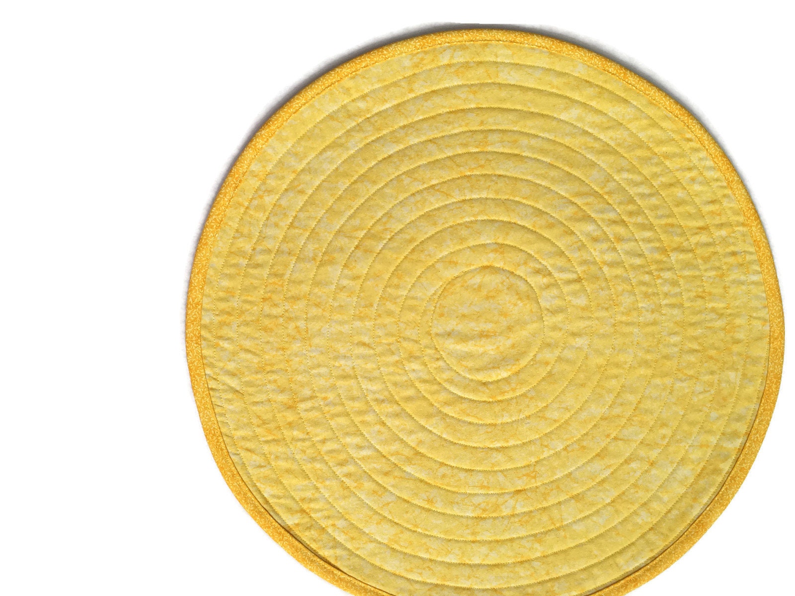 Sunshine Yellow Quilted Placemats, Set of 2, Round Placemat