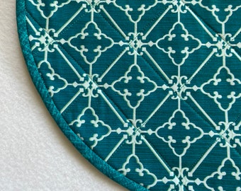 Bright Aqua Teal with White Round Quilted Placemats