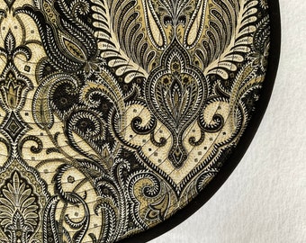 Large Paisley Design Quilted Round Placemats, Black, Khaki/Green and Cream, Sold in Sets of 2