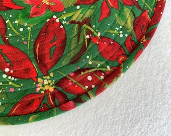 Poinsettias in a Bold Christmas Design,  Round Quilted Placemats, Sold in Sets of 2