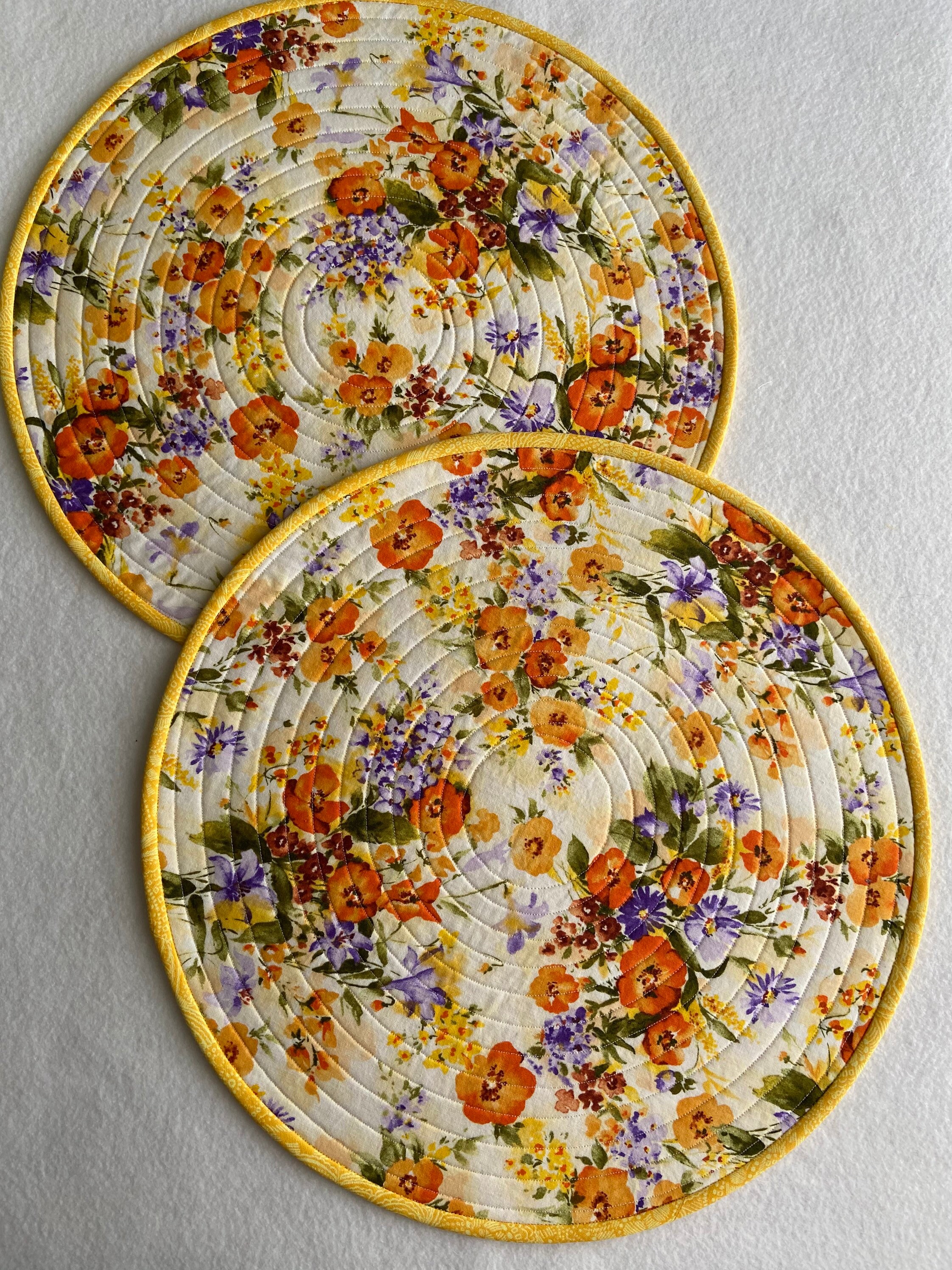 Spring Colored Floral Quilted Round Placemats