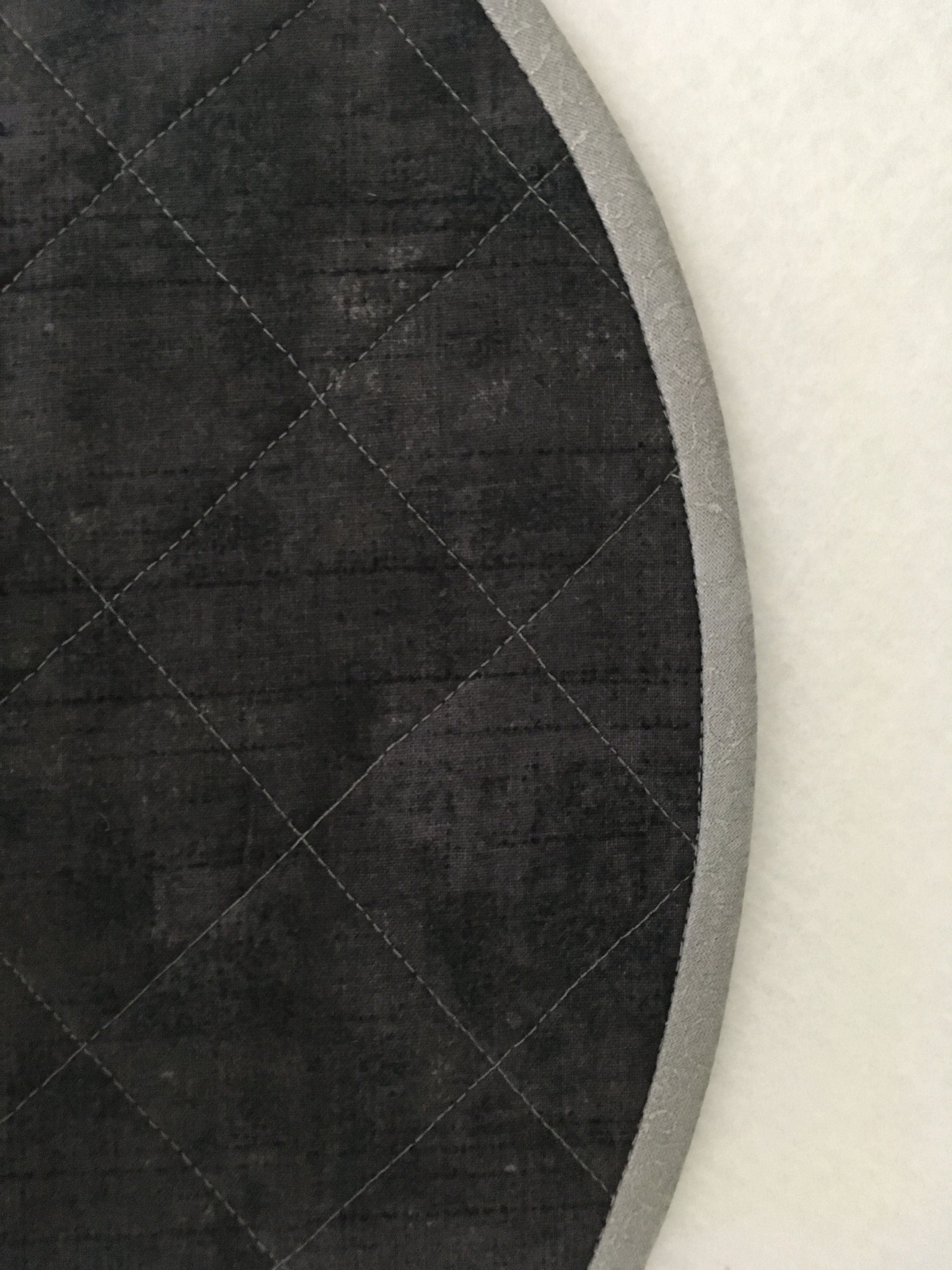 Dark Gray Quilted Placemat, Set of 2, Round Placemats