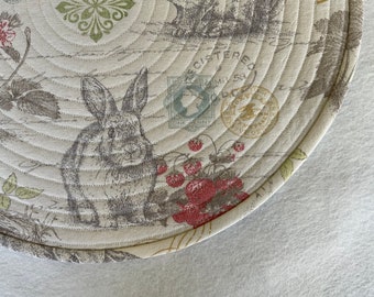 Quilted Spring Placemats, Rabbit & Floral Design (Set of 2)