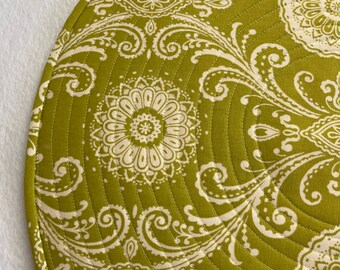 Light Olive Green  with cream Scrolling, 20” Tabletopper