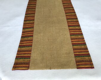 Burlap Table Runner Bordered With Fall Colors