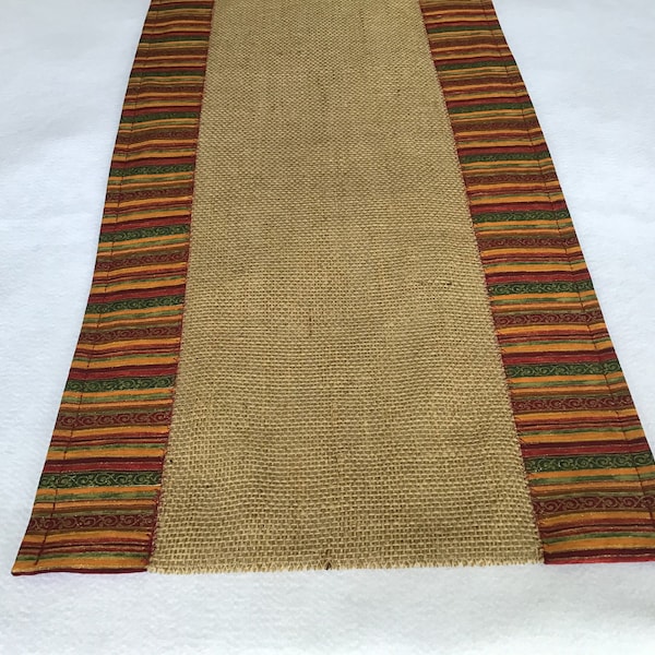 Burlap Table Runner Bordered With Fall Colors