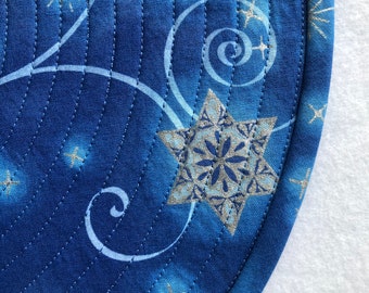 Stars of Light Menorah, Star of David, Quilted Round Placemats, Round Quilted Placemats, Sold in Sets of 2