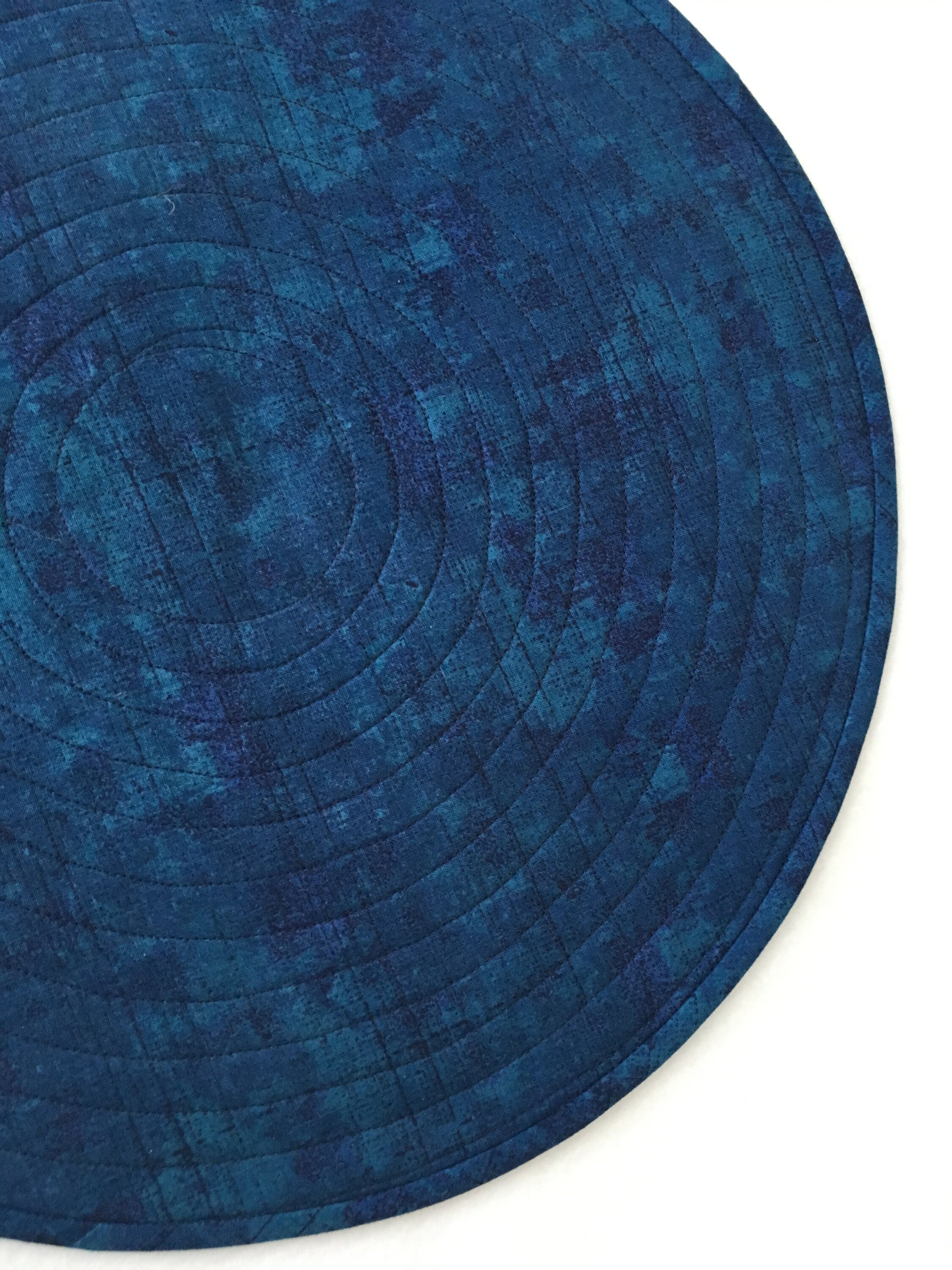 Deep Blue Round Placemat, Set of 2, Quilted Placemat