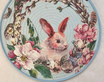 Bunny in a Wreath Round Quilted Placemats