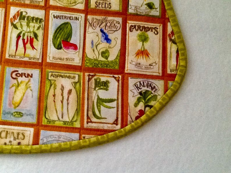 Old fashioned seed packs Seed packets quilted placemats wedge shape Farmers placemat