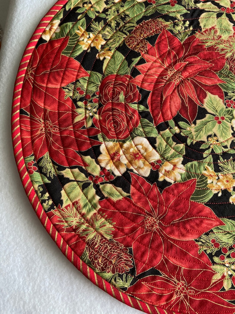 Poinsettias in a Rich Christmas Design on Round Placemats Etsy