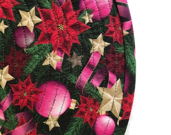 Hot Pink Holiday Placemats, Quilted Round Cotton Christmas Placemats, Sold in Sets of 2