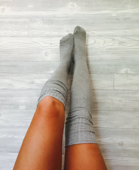 Thigh High Socks Gray Black Ivory Super 