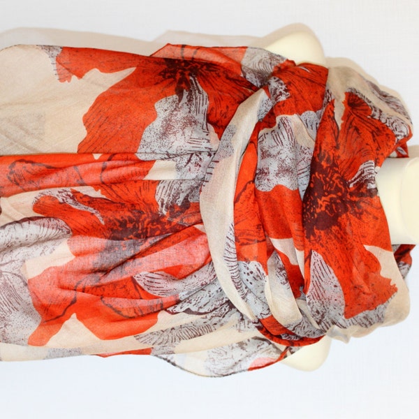 Red Floral Scarf - Fashion Scarf - Shawl - Women Scarf - Fabric Scarf - Print Scarf - Unique Scarf - Multicolor Scarf - Gift Idea