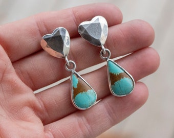 Sterling Silver Turquoise Heart Drop Stud Earrings