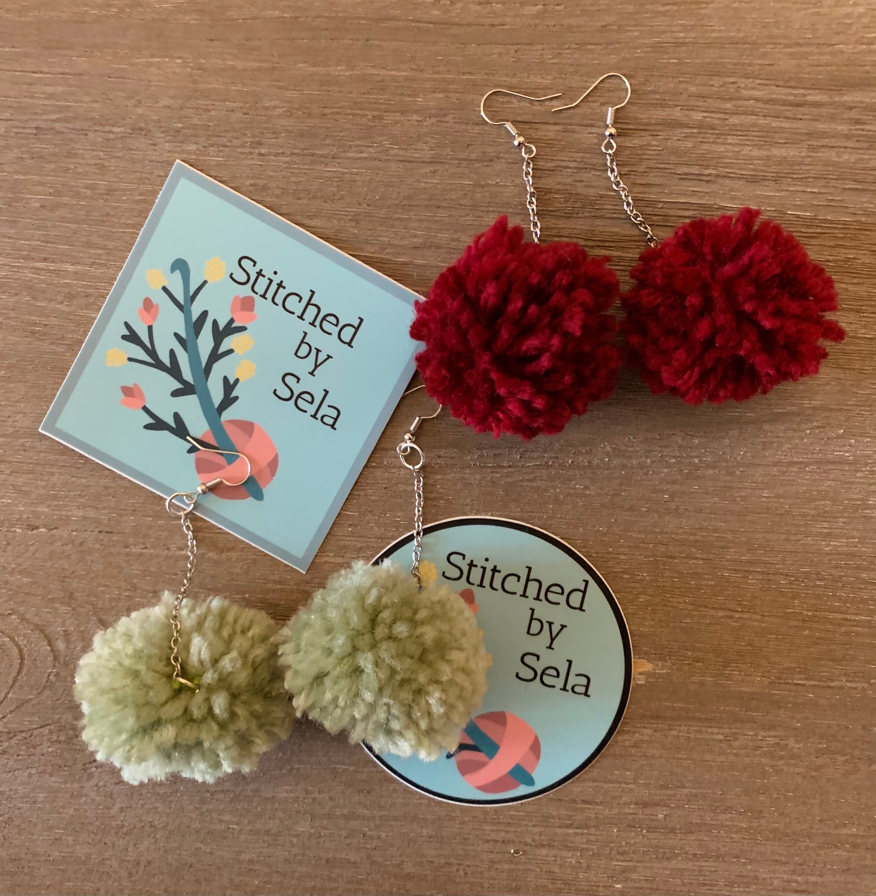 Pom Pom Earrings Yarn Pom Pom Earrings Yarn Earrings Etsy