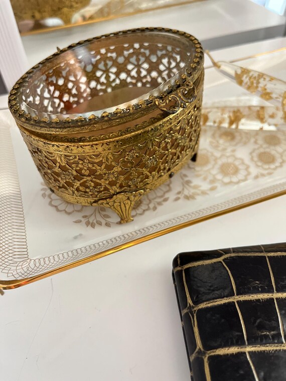 Antique Brass & Glass Jewelry Box