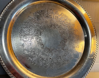Antique Silver Platter Floral Engraved Pattern