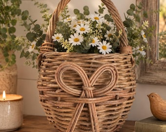 Small Bow Wicker Basket With Handle