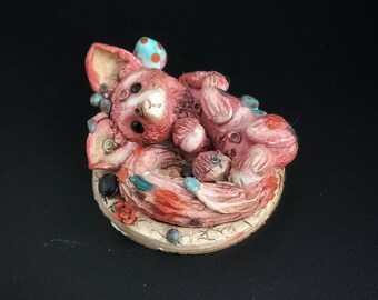 Adorable Woodland Magical Fox Sculpture Mushroom Creature Forest Animal
