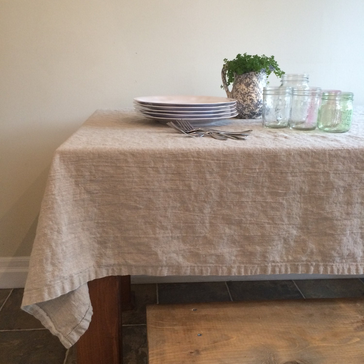 Linen Tablecloth Heavy Rustic Chic Natural Misses Etsy