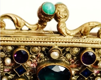 Rare! Antique Ornate Jeweled Frame Purse, Serpentine Clasp, Made in Austria, Stamped Austria