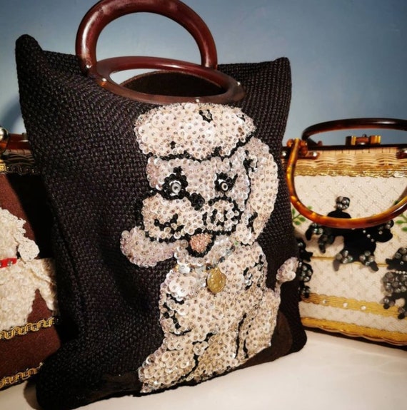 Vintage 70s Sequin White Poodle Bag Julius Resnick, JR, Miami, USA