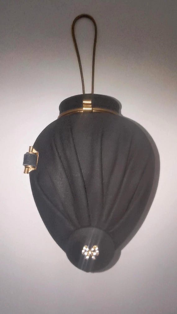 Rare Paris Designer Vintage 30s 40s Large Black Suede Purse Carryall by Jeanne Bernard Made in France