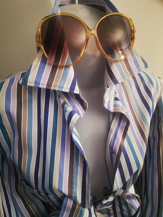 Vintage Paul Smith Women's Signature Blue Striped Shirt Made in Italy